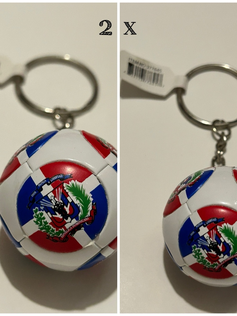 2x Dominican Republic Flag Soccer Ball Keychain - Sports Souvenir Key Ring